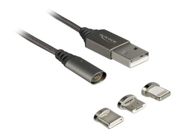 DELOCK - 85705 - USB Ladekabel 1m magnetisch 3in1 (Lightning/Micro USB-B/USB-C)