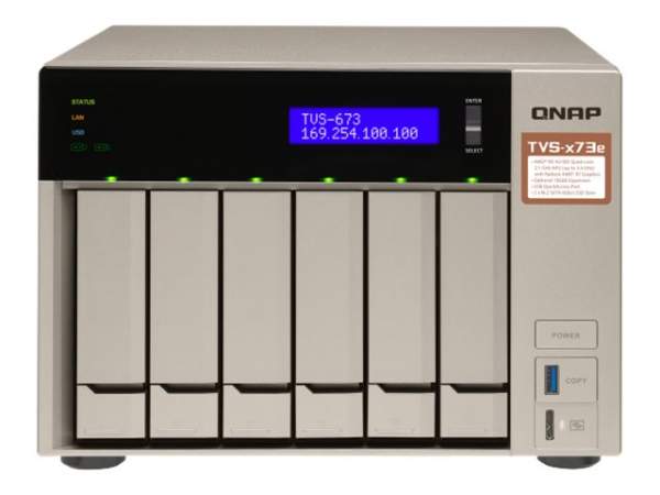 QNAP - TVS-673E-4G - NAS server - 6 bays - SATA 6Gb/s - RAID 0 1 5 6 10 50 - JBOD - RAM 4 GB - Gigab