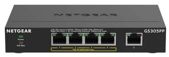 Netgear - GS305PP-100PES - GS305PP - Non gestito - Gigabit Ethernet (10/100/1000) - Full duplex - Supporto Power over Ethernet (PoE) - Montabile a parete