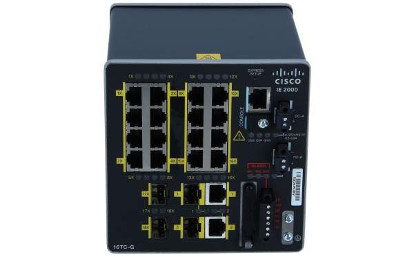 Cisco - IE-2000-16TC-G-X - Industrial Ethernet 2000 Series - Switch - Managed - 16 x 10/100 + 2 x combo Gigabit SFP + 2 x Fast Ethernet SFP - DIN rail mountable