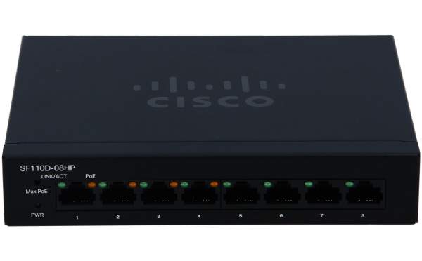 Cisco - SF110D-08HP-EU - Small Business SF110D-08HP - Non gestito - L2 - Fast Ethernet (10/100) - Full duplex - Supporto Power over Ethernet (PoE)