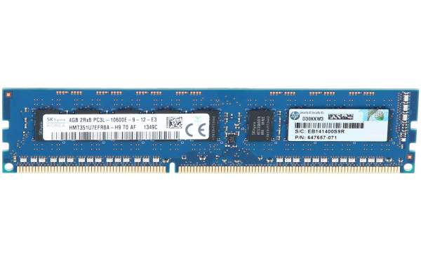 HP - 647907-B21 - HP 4GB (1x4GB) Dual Rank x8 PC3L-10600E (DDR3-1333) Unbuffered CAS-9 Low Volta