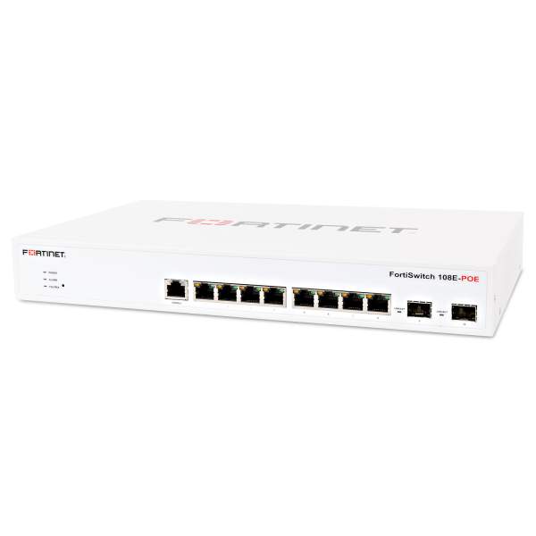 Fortinet - FS-108E-POE - Layer 2 FortiGate switch controller compatible PoE+ switch with 8 GE RJ45 + 2 SFP ports, 4 port PoE with