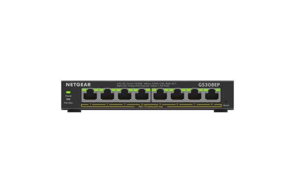 Netgear - GS308EP-100PES - 8-Port Gigabit Ethernet PoE+ Plus Switch (GS308EP) - Gestito - L2/L3 - Gigabit Ethernet (10/100/1000) - Full duplex -