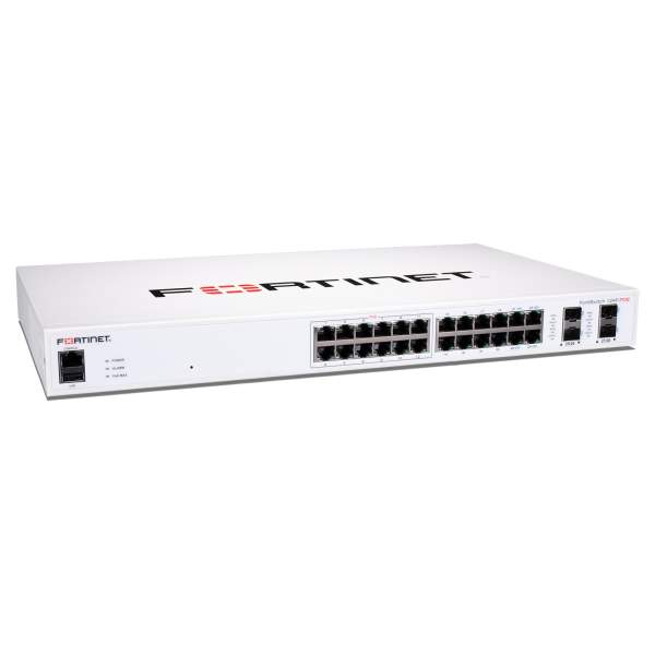 Fortinet - FS-124F-POE - Layer 2 FortiGate switch controller compatible PoE+ switch with 24 GE RJ45 + 4 10G SFP+ ports, 12 port PoE