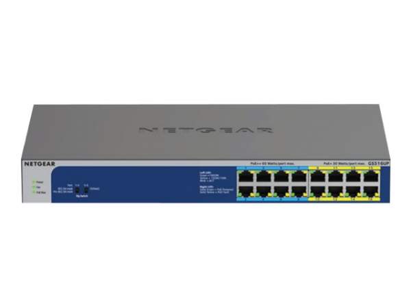 Netgear - GS516UP-100EUS - GS516UP - Non gestito - Gigabit Ethernet (10/100/1000) - Full duplex - Supporto Power over Ethernet (PoE) - Montaggio rack