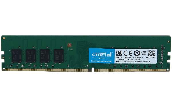 Crucial - CT16G4DFD824A - DDR4 - module - 16 GB - DIMM 288-pin - 2400 MHz / PC4-19200 - CL17 - 1.2 V - unbuffered - non-ECC