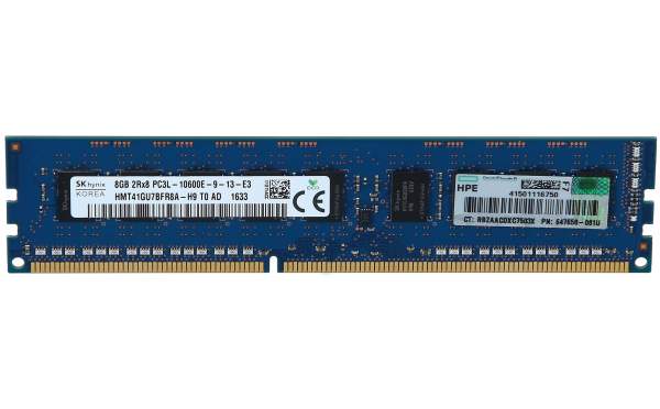 HPE - 647909-B21 - 8GB (1x8GB) Dual Rank x8 PC3L-10600E (DDR3-1333) Unbuffered CAS-9 Low Voltage Memory Kit - 8 GB - 1 x 8 GB - DDR3 - 1333 MHz - 240-
