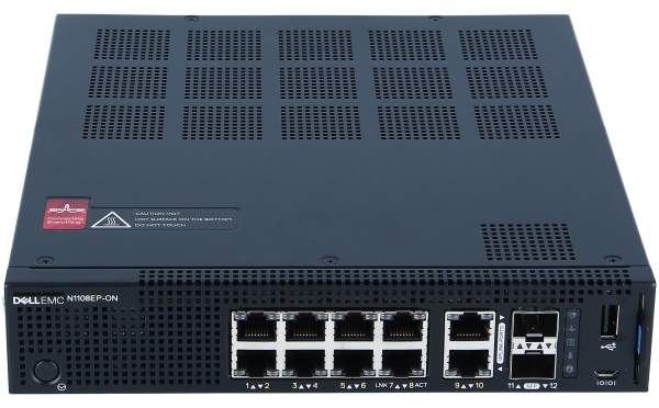 Dell - 210-ARUK - EMC Networking N1108EP-ON - Switch - Managed - 8 x 10/100/1000 (PoE+) + 2 x Gigabit SFP + 2 x 10/100/1000 - front to back airflow - rack-mountable - PoE+ (137 W)