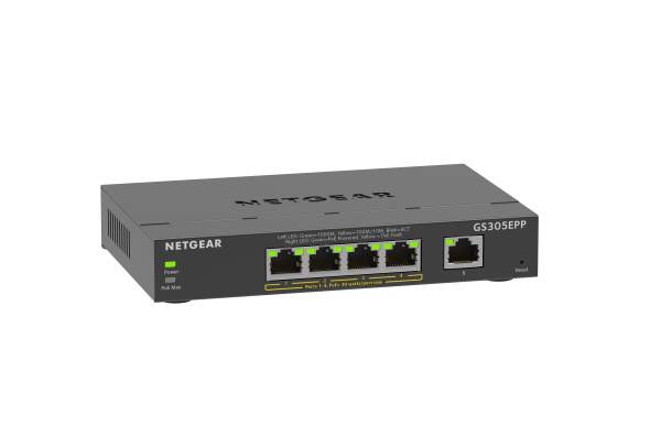 Netgear - GS305EPP-100PES - 5-Port Gigabit Ethernet High-Power PoE+ Plus Switch (GS305EPP) - Gestito - L2/L3 - Gigabit Ethernet (10/100/1000) - Full