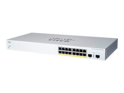 Cisco - CBS220-16P-2G-EU - Business 220 Series CBS220-16P-2G - Switch - smart - 16 x 10/100/1000 (PoE+) + 2 x Gigabit SFP (uplink) - rack-mountable - PoE+ (130 W)