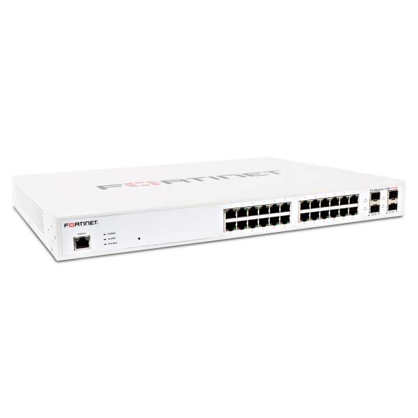 Fortinet - FS-124E-FPOE - Layer 2 FortiGate switch controller compatible PoE+ switch with 24 GE RJ45 + 4 SFP ports, 24 port PoE with