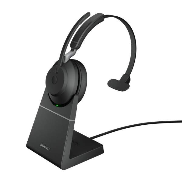Jabra - 26599-889-889 - Evolve2 65 UC Mono - Headset - on-ear - convertible - Bluetooth - wireless - USB-C - noise isolating - black - with charging stand