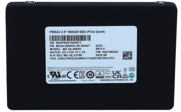 Samsung - MZQL2960HCJR-00A07 - PM9A3 MZQL2960HCJR - SSD - 960 GB - internal - 2.5" - U.2 PCIe 4.0 x4 (NVMe)