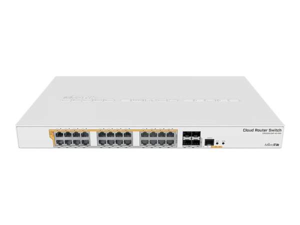 MikroTik - CRS328-24P-4S+RM - Cloud Router Switch 328-24P-4S+RM with 800 MHz CPU, 512MB RAM, 24xGigabit LAN (all PoE-out), 4xSFP+ cages, RouterOS L5 or SwitchOS (dual boot), 1U rackmount case, 500W built-in PSU (CRS328-24P-4S+RM)