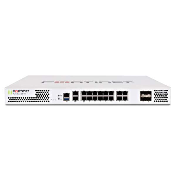 Fortinet - FG-201E - 18 x GE RJ45 (including 2 x WAN ports, 1 x MGMT port, 1 X HA port, 14 x switch ports), 4 x GE SFP slots, SPU NP6Lite and CP9 hardware accelerated, 480GB onboard SSD storage.