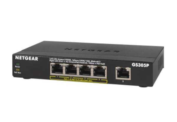 Netgear - GS305P-200PES - GS305Pv2 - Switch - unmanaged - 5 x 10/100/1000 (4 PoE)