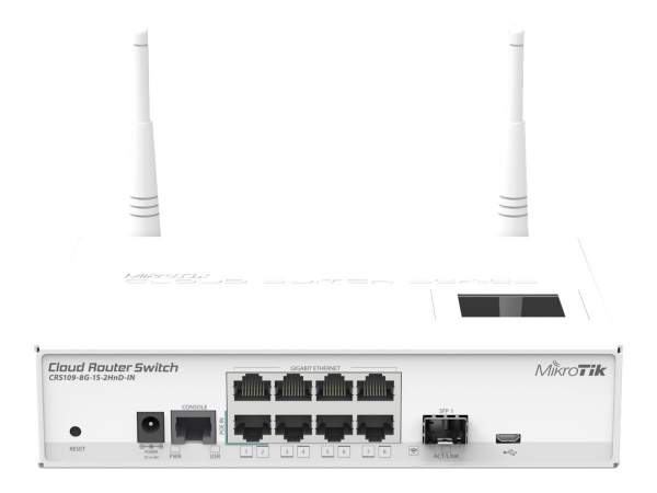 MikroTik - CRS109-8G-1S-2HnD-IN - Cloud Router Switch 109-8G-1S-2HnD-IN - Switch - L3 - smart - 7 x 10/100/1000 + 1 x 10/100/1000 (PoE) + 1 x Gigabit SFP