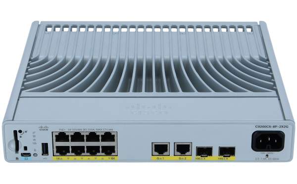 Cisco - C9200CX-8P-2X2G-A - Catalyst 9200CX - Network Advantage - switch - compact - L3 - Managed - 8 x 10/100/1000 (PoE+) + 2 x 1000Base-T + 2 x 10 Gigabit SFP+ (uplink) - rack-mountable - PoE+ (240 W)