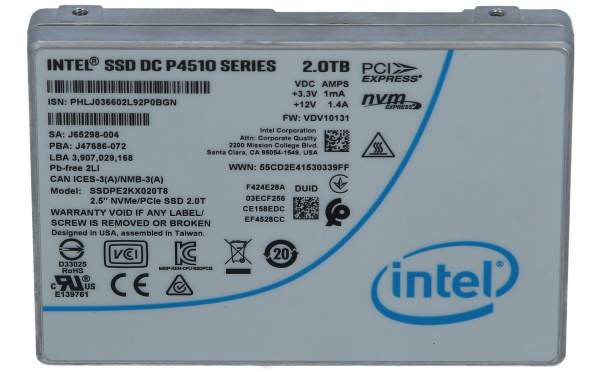 Intel - SSDPE2KX020T801 - Solid-State Drive DC P4510 Series - Solid state drive - encrypted - 2 TB - internal 2.5"