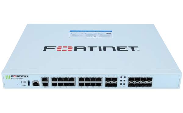 Fortinet - FG-200F - 18 x GE RJ45 (including 1 x MGMT port, 1 X HA port, 16 x switch ports), 8 x GE SFP slots, 4 x 10GE SFP+ slots, SoC4 and CP9 hardware accelerated.