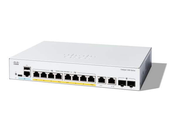Cisco - C1200-8P-E-2G - Catalyst 1200 - Switch - L3 - smart - 8 x 10/100/1000 (PoE+) + 2 x combo Gigabit SFP/RJ-45 - rack-mountable - PoE+ (67 W)