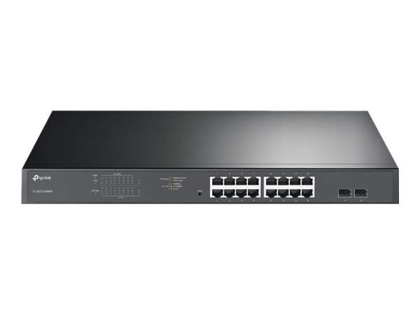 TP-Link - TL-SG1218MPE - JetStream TL-SG1218MPE - Switch - smart - 16 x 10/100/1000 (PoE+) + 2 x Gigabit SFP - rack-mountable - PoE+ (192 W) - AC 100 - 240 V