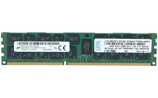 IBM - 00D4968 - 16GB (1x16GB - 2Rx4 - 1.5V) PC3-12800 CL11 ECC DDR3 1600MHz LP RDIMM - 16 GB - 1 x 16 GB - DDR3 - 1600 MHz - 240-pin DIMM