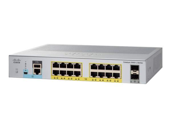 Cisco - WS-C2960L-SM-16PS - Catalyst 2960L-SM-16PS - Switch - smart - 16 x 10/100/1000 + 2 x Gigabit SFP (uplink) - plug-in module - PoE+ (120 W)