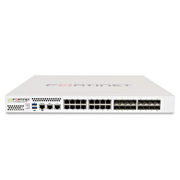 Fortinet - FG-401E - 18 x GE RJ45 ports (including 1 x MGMT port, 1 X HA port, 16 x switch ports), 16 x GE SFP slots, SPU NP6 and CP9 hardware accelerated, 2x 240GB onboard SSD storage.