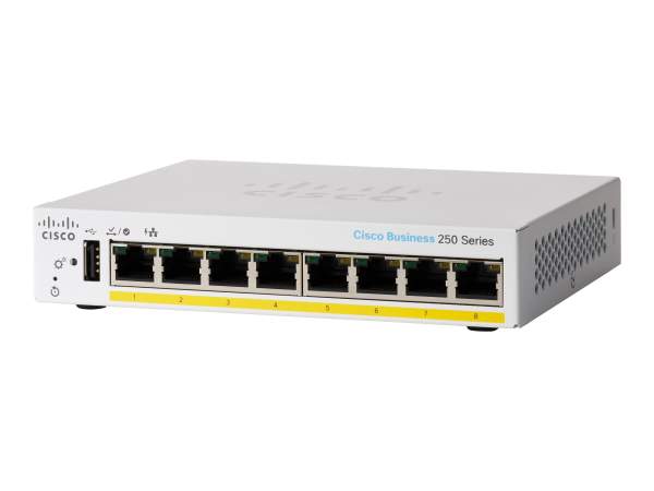 Cisco - CBS250-8PP-D-EU - Business 250 Series CBS250-8PP-D - Switch - L3 - smart - 8 x 10/100/1000 (PoE+) - desktop - PoE+ (45 W)