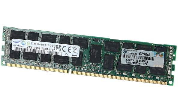 HPE - 713983-B21 - 8GB (1x8GB) Dual Rank x4 PC3L-12800R (DDR3-1600) Registered CAS-11 Low Voltage Memory Kit - 8 GB - 1 x 8 GB - DDR3 - 1600 MHz - 240-pin DIMM