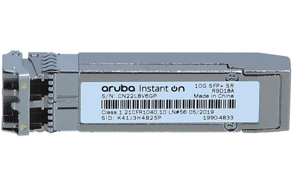 HPE - R9D18A - Aruba Instant On - SFP+ transceiver module - 10 GigE - 10GBase-SR - LC multi-mode - up to 300 m - 850 nm