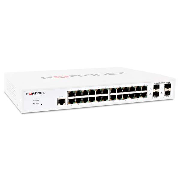 Fortinet - FS-124E - Layer 2 FortiGate switch controller compatible switch with 24 GE RJ45 + 4 SFP ports. Fanless