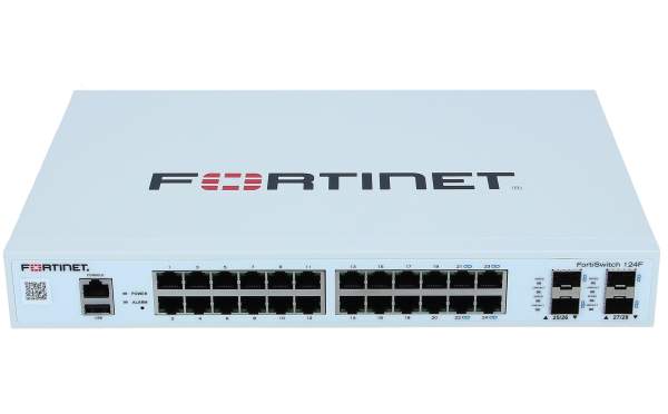 Fortinet - FS-124F - FortiSwitch-124F is a performance/price competitive switch with 24x GE port + 4x SFP+ port + 1x RJ45 console. Fanless design.