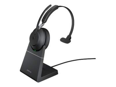 Jabra - 26599-899-989 - Evolve2 65 MS Mono - Headset - on-ear - convertible - Bluetooth - wireless - USB-A - noise isolating - black - with charging stand - Certified for Microsoft Teams