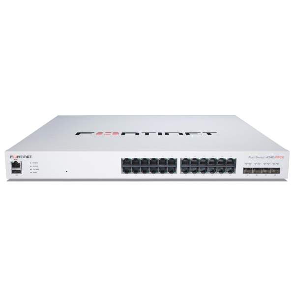 Fortinet - FS-424E-FPOE - Layer 2/3 FortiGate switch controller compatible switch with 24 GE RJ45, 4x 10 GE SFP + ports, 24 port PoE+