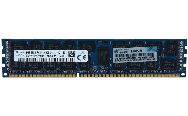 HPE - 708639-B21 - 8GB (1x8GB) Dual Rank x4 PC3-14900R (DDR3-1866) Registered CAS-13 Memory Kit - 8 GB - 1 x 8 GB - DDR3 - 1866 MHz - 240-pin DIMM