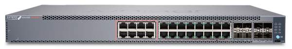 Juniper - EX4100-24MP-CHAS - Multigigabit 24 port PoE++ switch - 8x100 MB/ 1GbE/2.5GbE/5GbE/10GbE + 16x10 MB/100 MB/1GbE, 4x10GbE uplinks, 4x25GbE stacking/uplink ports - chassis only - no Fans or PSUs