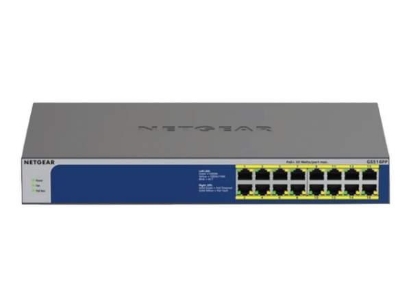 Netgear - GS516PP-100EUS - GS516PP - Non gestito - Gigabit Ethernet (10/100/1000) - Full duplex - Supporto Power over Ethernet (PoE) - Montaggio rack