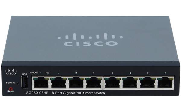 Cisco - SG250-08HP-K9-EU - Cisco 250 Series SG250-08HP - Switch - Smart - 8 x 10/100/1000 (PoE+)