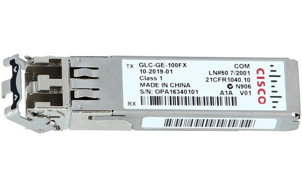 Cisco - GLC-GE-100FX - SFP (mini-GBIC) transceiver module - 100Mb LAN - 100Base-FX - LC - up to 2 km - 1310 nm