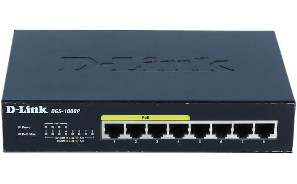 D-Link - DGS-1008P - Switch - unmanaged - 4 x 10/100/1000 (PoE) + 4 x 10/100/1000 - desktop - PoE