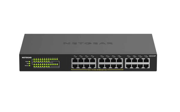 Netgear - GS324P-100EUS - GS324P - Non gestito - Gigabit Ethernet (10/100/1000) - Full duplex - Supporto Power over Ethernet (PoE) - Montaggio rack - 1U