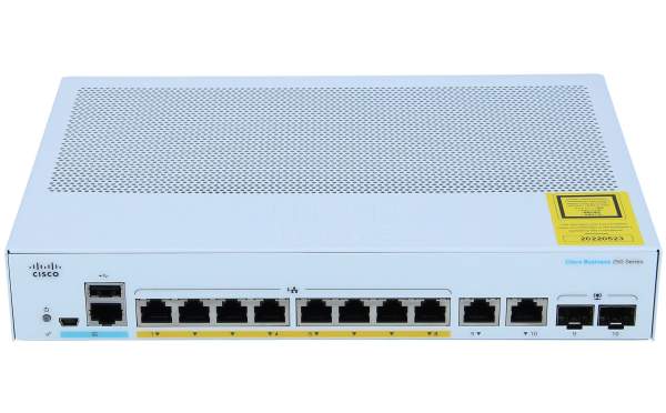 Cisco - CBS250-8PP-E-2G-EU - CBS250 Smart 8-port GE, Partial PoE, Ext PS, 2x1G Combo
