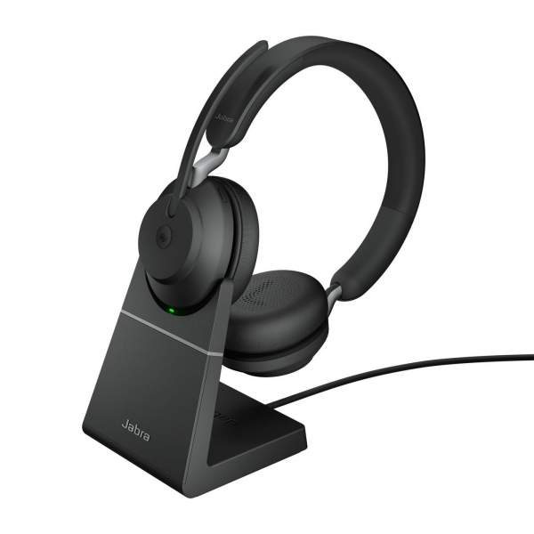 Jabra - 26599-999-989 - Evolve2 65 MS Stereo - Headset - on-ear - Bluetooth - wireless - USB-A - noise isolating - black - with charging stand - Certified for Microsoft Teams