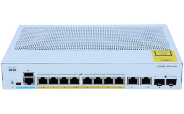 Cisco - C1000-8P-E-2G-L - Catalyst C1000-8P-E-2G-L - Gestito - L2 - Gigabit Ethernet (10/100/1000) - Full duplex - Supporto Power over Ethernet (PoE)