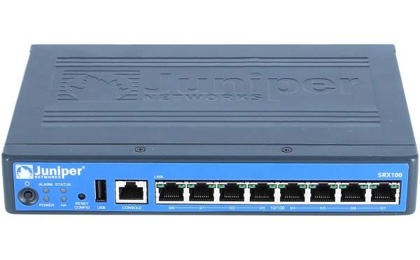 JUNIPER - SRX100H2 - SRX services gateway 100 with 8xFE ports with 2GB DRAM and 2GB Flash. Exter